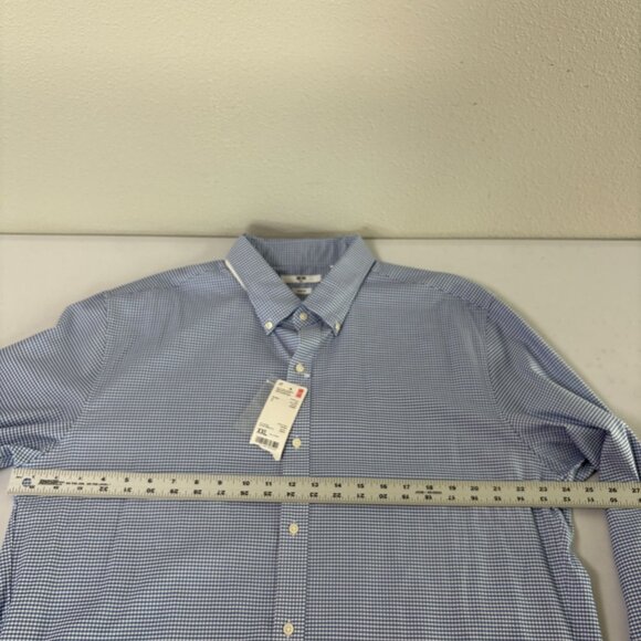 Uniqlo Easy Care Checked Stretch Slim Fit Long Sleeve Shirt Mens XXL Blue NWT - Picture 7 of 10